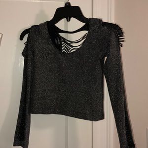 BEBE glitter long sleeve crop top